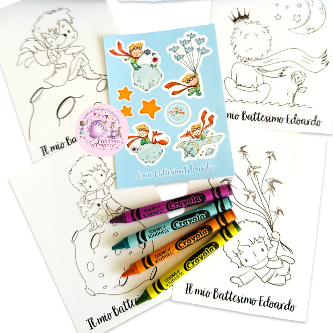 VALIGETTA ATTIVITÀ CON PLAY DOH, 4 COLORI A CERA, FOGLIO STICKERS E 4 DISEGNI, TEMA A SCELTA