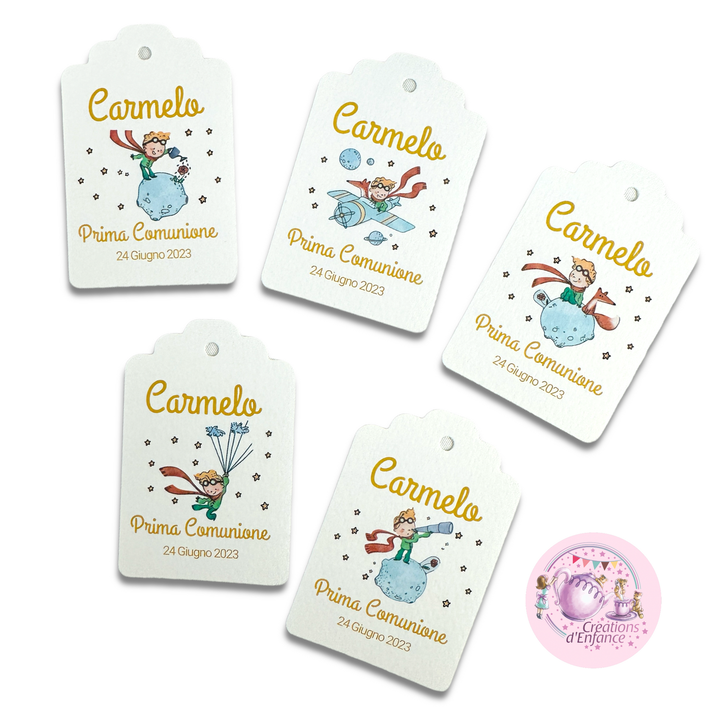 Tag Petit Prince pour les faveurs de Baptême, Communion, Confirmation. Etiquette Petit Prince personnalisée pour 1er anniversaire ou baby shower