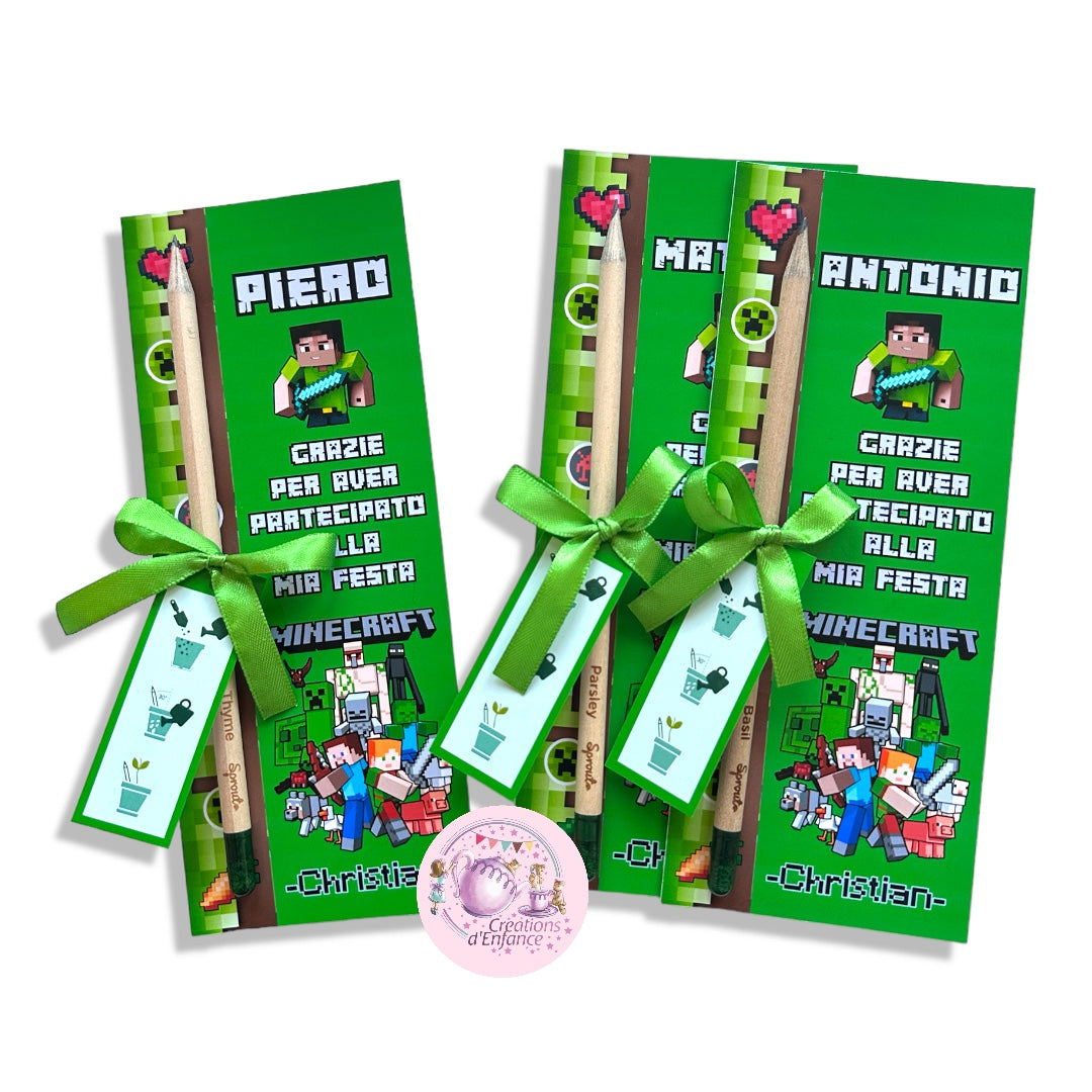 SEGNALIBRO-CON MINI MATITA-CON MATITA PIANTABILE-CON CIOCCOLATINO TEMA A SCELTA