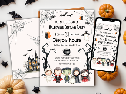 KIT FESTA HALLOWEEN PARTY – DECORAZIONI DIGITALI TEMA FESTA IN COSTUME PER BAMBINI DA STAMPARE E PERSONALIZZARE