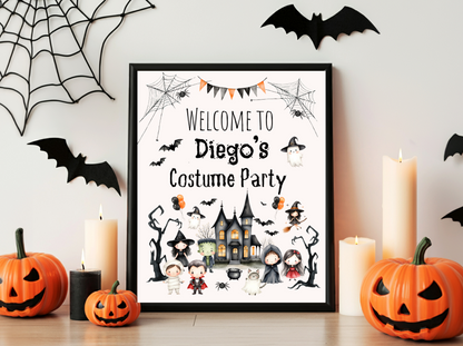 KIT FESTA HALLOWEEN PARTY – DECORAZIONI DIGITALI TEMA FESTA IN COSTUME PER BAMBINI DA STAMPARE E PERSONALIZZARE