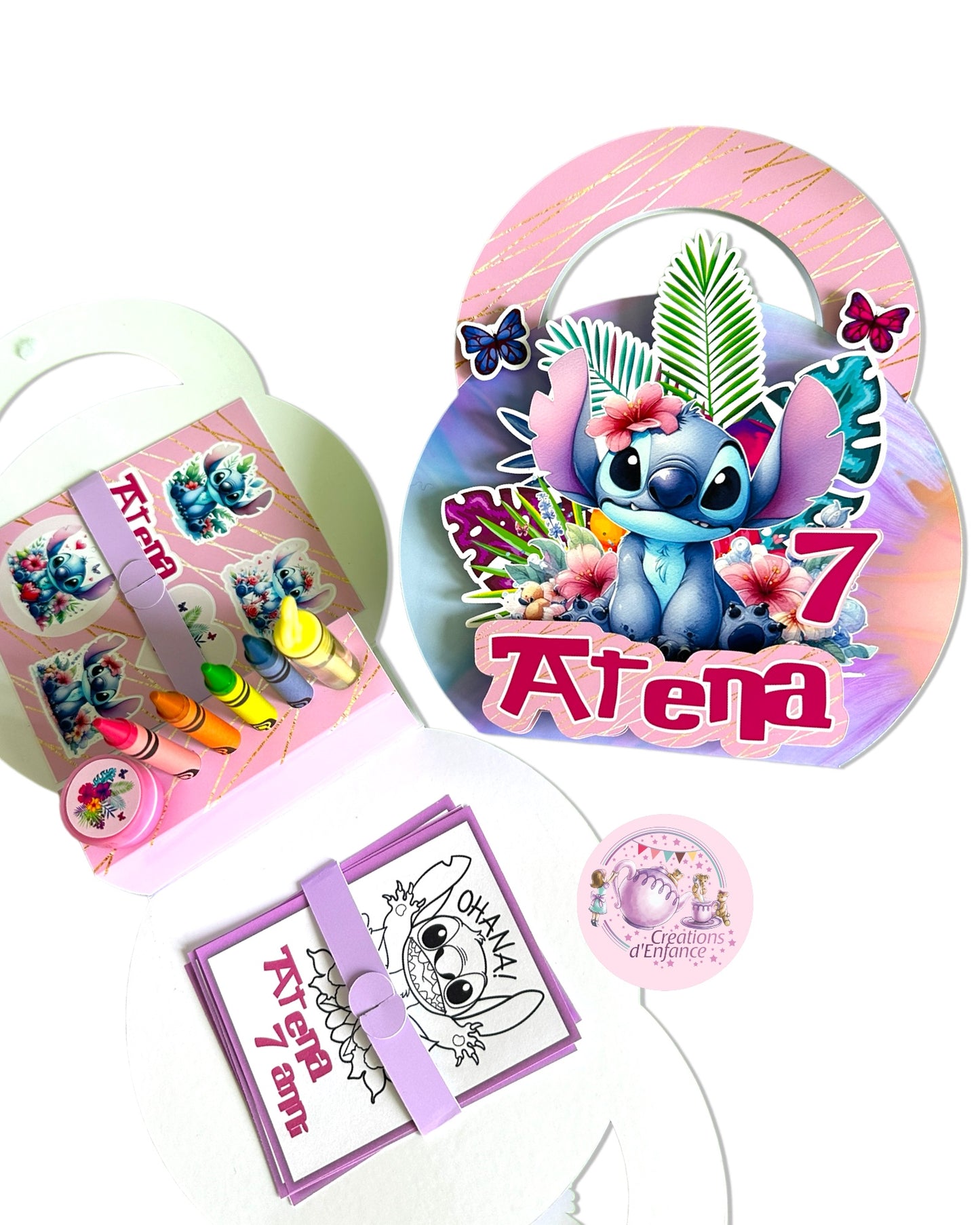 VALIGETTA ATTIVITÀ TEMA A SCELTA con 4 colori a cera, 4 disegni, timbrino, mini bolle e foglio con stickers