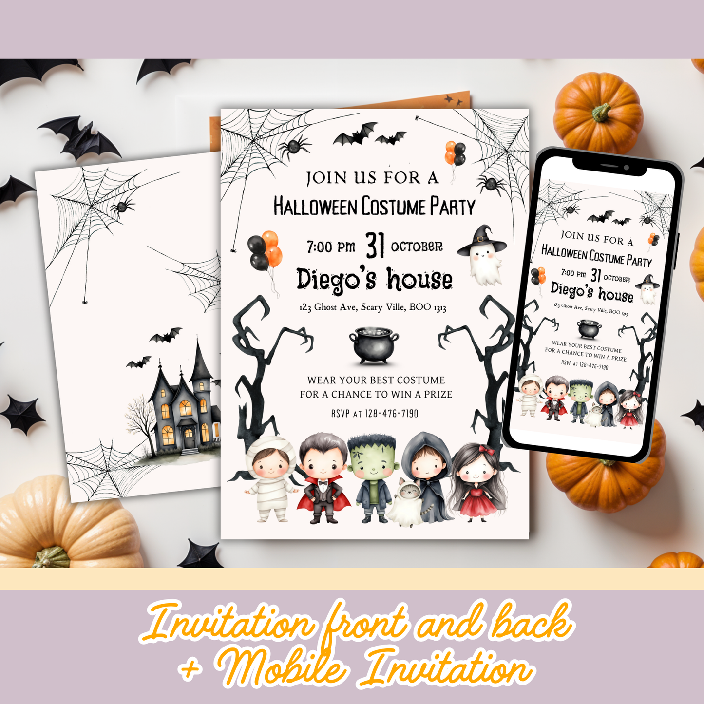 KIT FESTA HALLOWEEN PARTY – DECORAZIONI DIGITALI TEMA FESTA IN COSTUME PER BAMBINI DA STAMPARE E PERSONALIZZARE