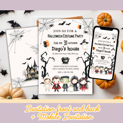 KIT FESTA HALLOWEEN PARTY – DECORAZIONI DIGITALI TEMA FESTA IN COSTUME PER BAMBINI DA STAMPARE E PERSONALIZZARE