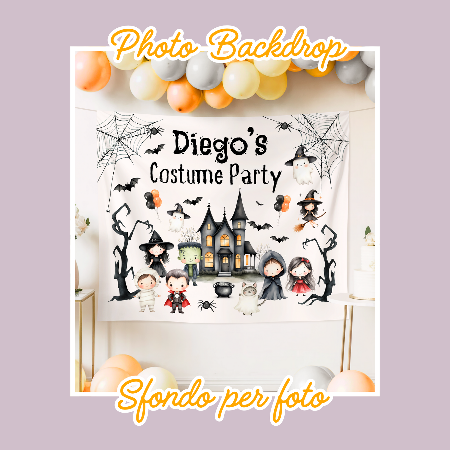 KIT FESTA HALLOWEEN PARTY – DECORAZIONI DIGITALI TEMA FESTA IN COSTUME PER BAMBINI DA STAMPARE E PERSONALIZZARE