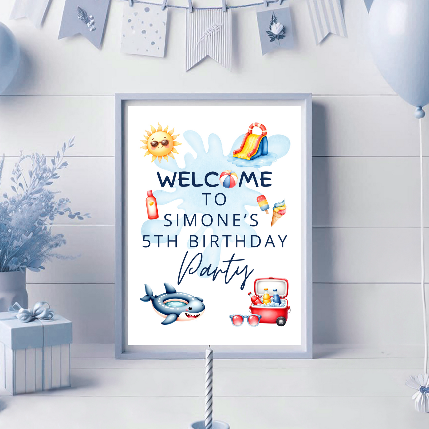 KIT FESTA POOL PARTY – DECORAZIONI DIGITALI TEMA PISCINA DA STAMPARE E PERSONALIZZARE