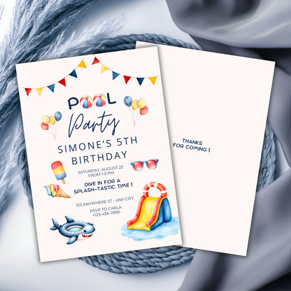 KIT FESTA POOL PARTY – DECORAZIONI DIGITALI TEMA PISCINA DA STAMPARE E PERSONALIZZARE
