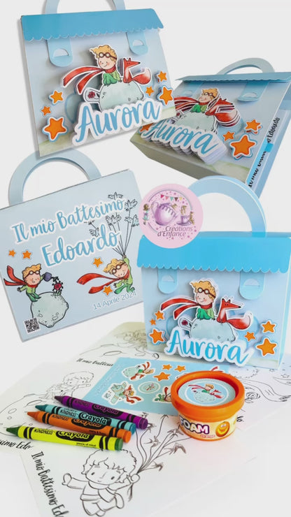 VALIGETTA ATTIVITÀ CON PLAY DOH, 4 COLORI A CERA, FOGLIO STICKERS E 4 DISEGNI, TEMA A SCELTA