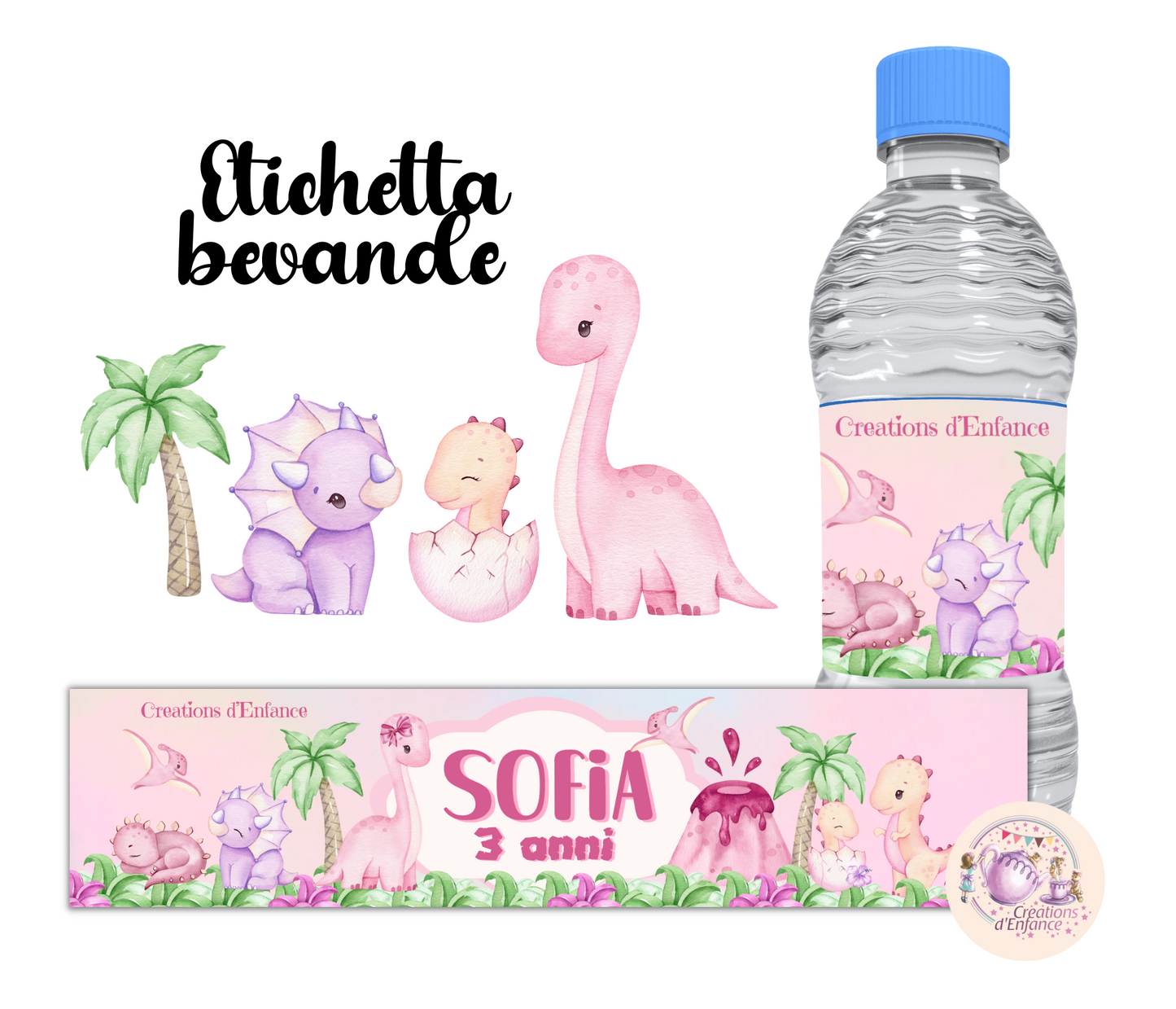 PARTY KIT DINOSAURO ROSA. Decorazioni per compleanno bambina dinosauri in versione rosa, coordinato festa dinosauro, allestimento compleanno.