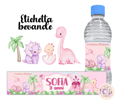 PARTY KIT DINOSAURO ROSA. Decorazioni per compleanno bambina dinosauri in versione rosa, coordinato festa dinosauro, allestimento compleanno.