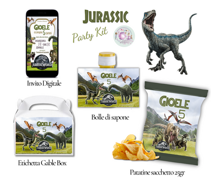 PARTY KIT JURASSIC DINOSAURI. Decorazioni per compleanno bambino tema dinosauri, coordinato festa.