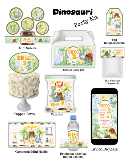 PARTY KIT DINOSAURO. Decorazioni per compleanno bambino dinosauri, coordinato festa dinosauro, allestimento compleanno.