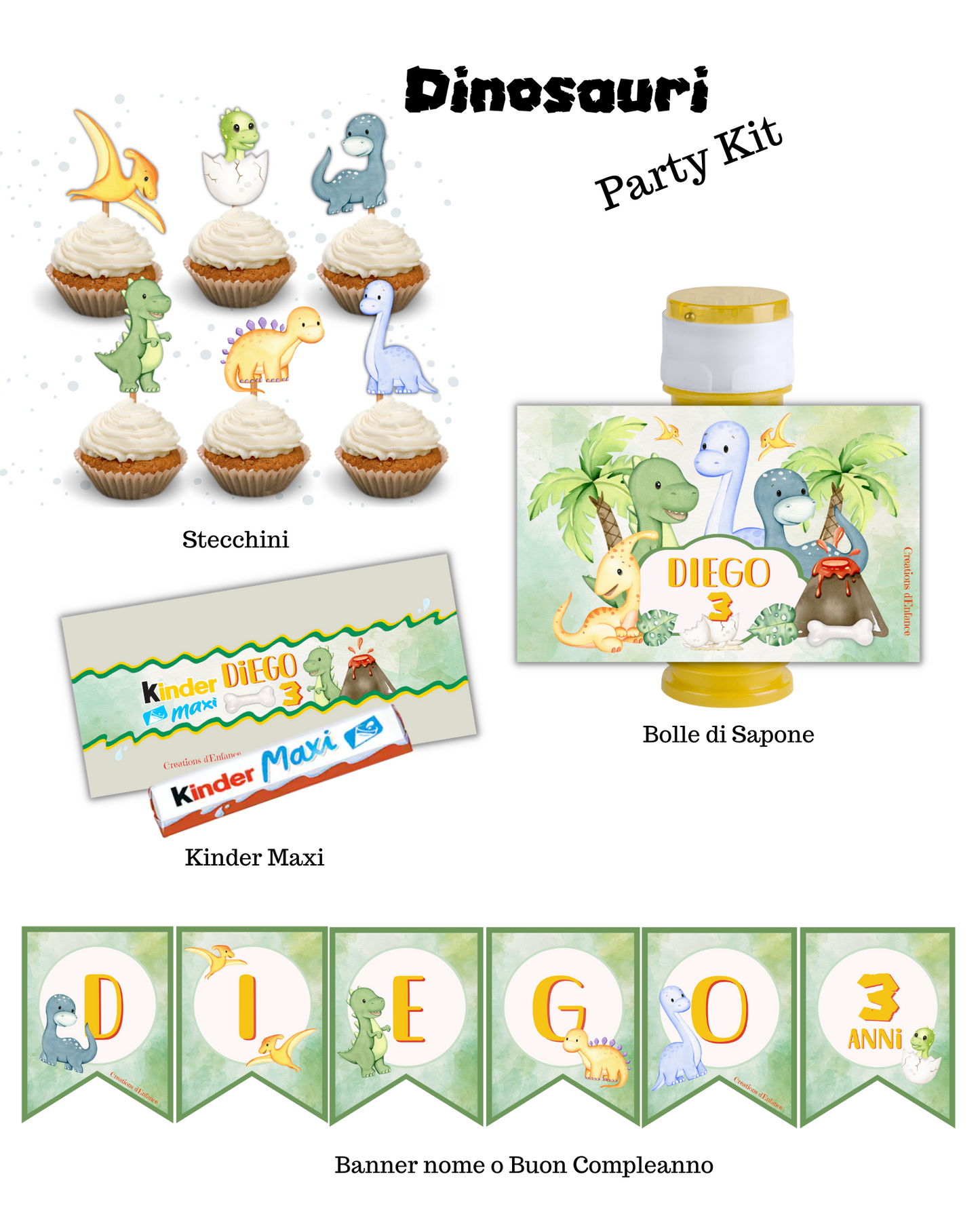 PARTY KIT DINOSAURO. Decorazioni per compleanno bambino dinosauri, coordinato festa dinosauro, allestimento compleanno.