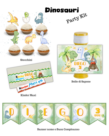 PARTY KIT DINOSAURO. Decorazioni per compleanno bambino dinosauri, coordinato festa dinosauro, allestimento compleanno.