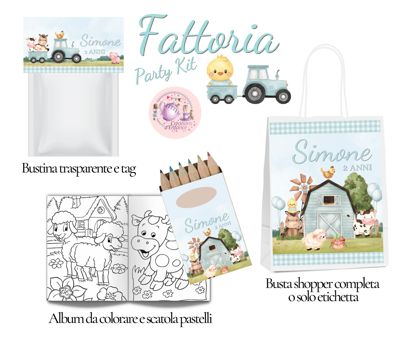 PARTY KIT la FATTORIA degli animali rosa o azzurro. Decorazioni per compleanno bambina e bambino tema animali, coordinato festa fattoria Battesimo, Comunione, festa all'aperto.
