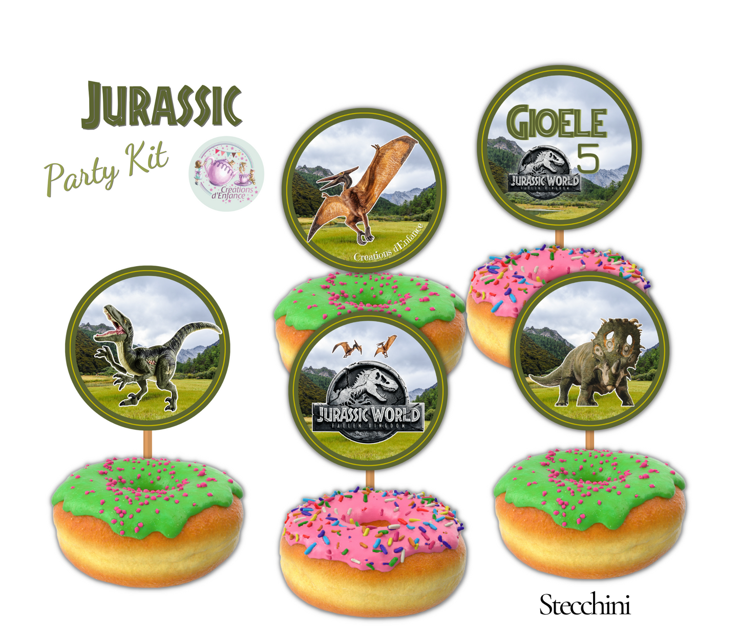 PARTY KIT JURASSIC DINOSAURI. Decorazioni per compleanno bambino tema dinosauri, coordinato festa.