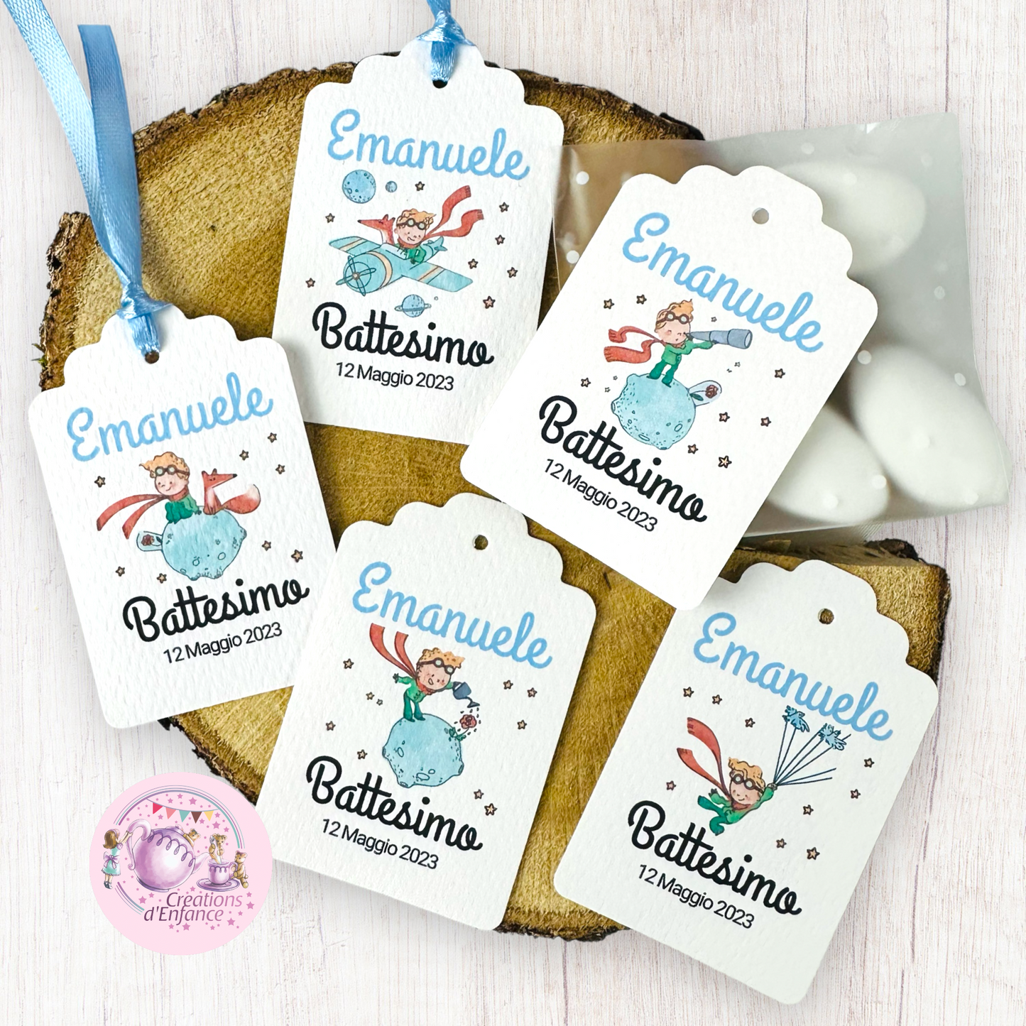 Tag Petit Prince pour les faveurs de Baptême, Communion, Confirmation. Etiquette Petit Prince personnalisée pour 1er anniversaire ou baby shower