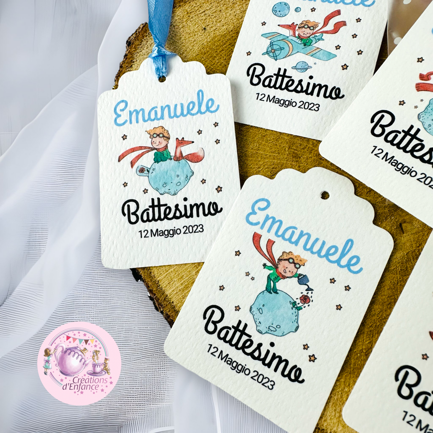 Tag Petit Prince pour les faveurs de Baptême, Communion, Confirmation. Etiquette Petit Prince personnalisée pour 1er anniversaire ou baby shower