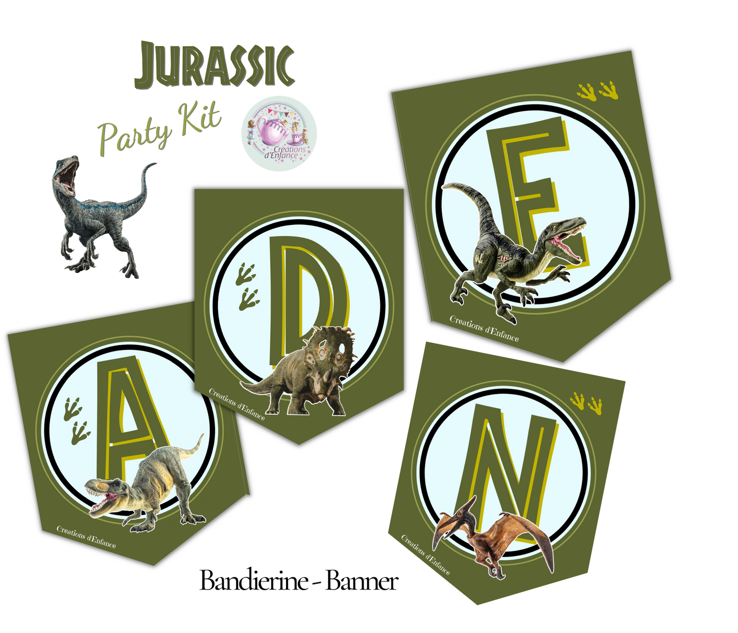 PARTY KIT JURASSIC DINOSAURI. Decorazioni per compleanno bambino tema dinosauri, coordinato festa.