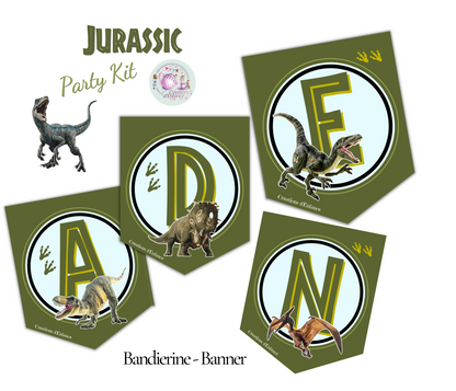 PARTY KIT JURASSIC DINOSAURI. Decorazioni per compleanno bambino tema dinosauri, coordinato festa.