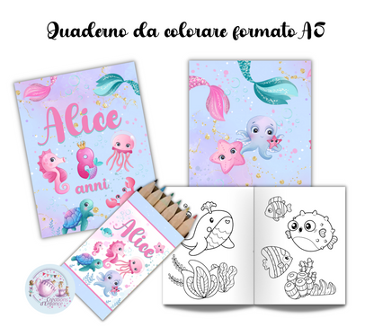 PARTY KIT ANIMALI MARINI. Decorazioni per compleanno bambina tema animali marini, coordinato festa sirena e pesci.