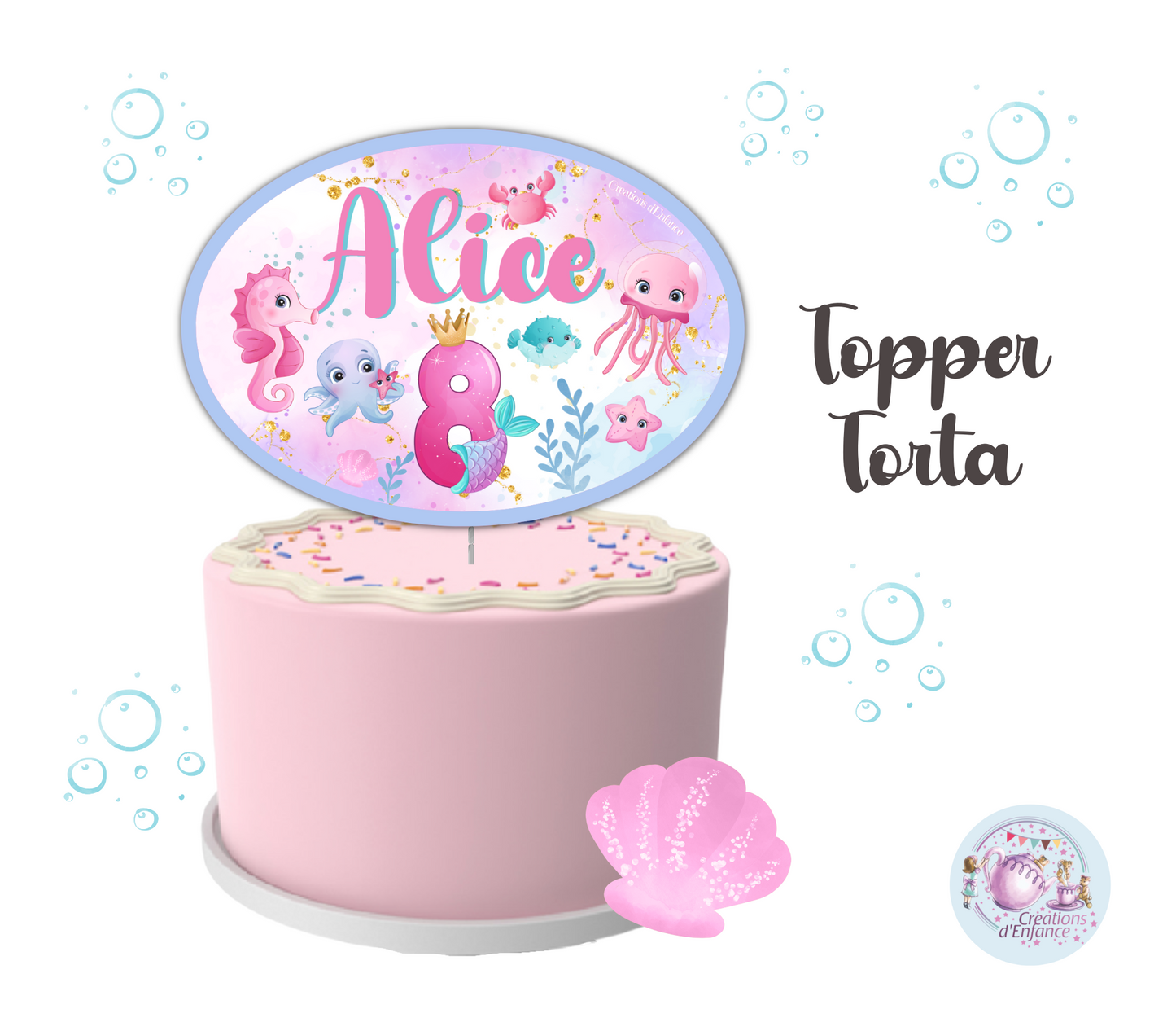 PARTY KIT ANIMALI MARINI. Decorazioni per compleanno bambina tema animali marini, coordinato festa sirena e pesci.